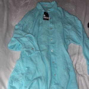 Vitamin A Aqua Button-Up Swim Cover Shirt